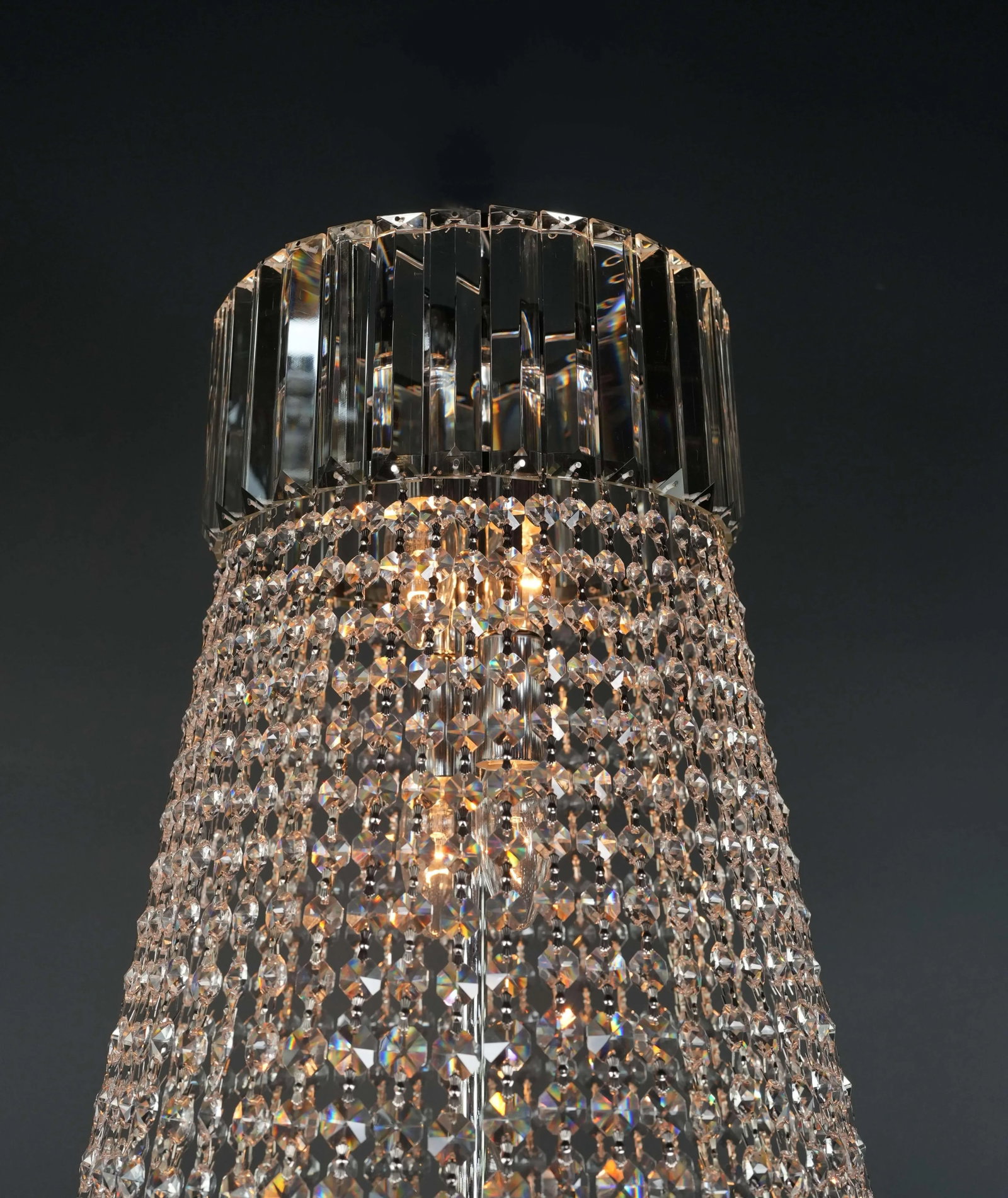 Art Deco Style Crystal Empire Sac a Pearl Chrome Chandelier - 9