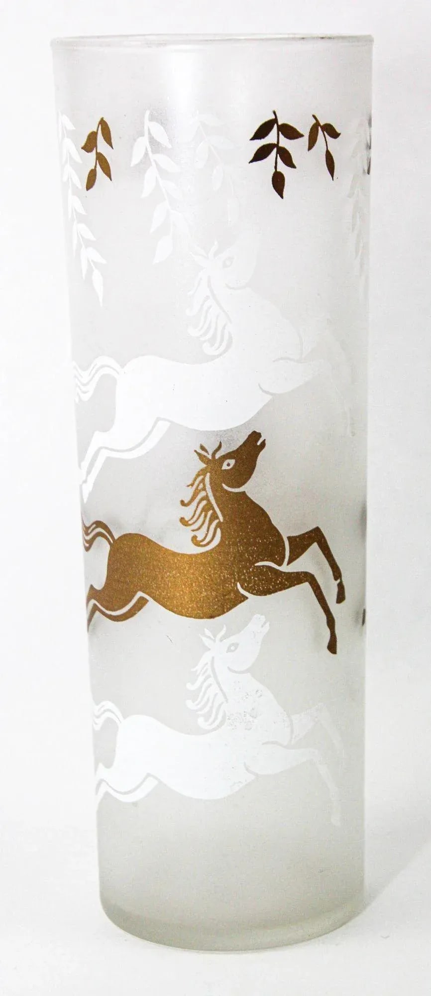 Equestrian Frosted and Gold Drink Glasses Cavalcade by Libbey Galloping Horses - 10