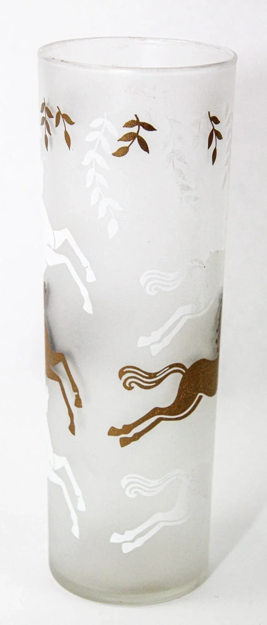 Equestrian Frosted and Gold Drink Glasses Cavalcade by Libbey Galloping Horses - 11