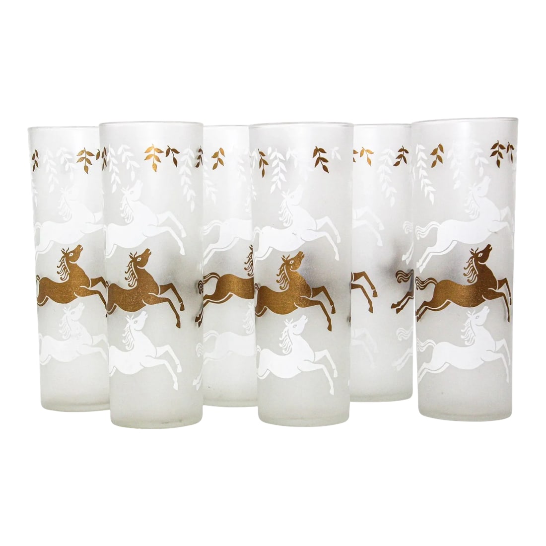 Equestrian Frosted and Gold Drink Glasses Cavalcade by Libbey Galloping Horses (1 of 12)