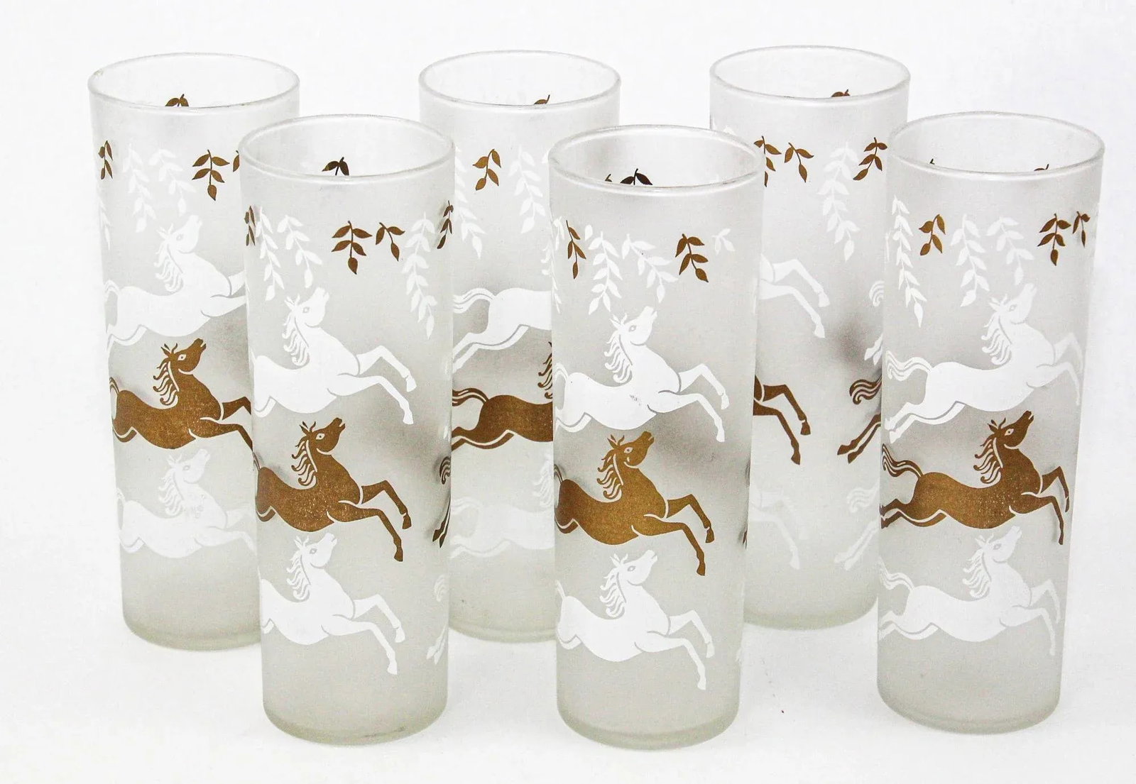 Equestrian Frosted and Gold Drink Glasses Cavalcade by Libbey Galloping Horses - 3