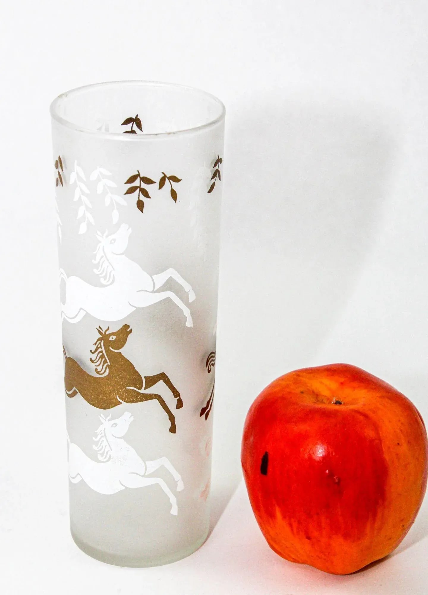 Equestrian Frosted and Gold Drink Glasses Cavalcade by Libbey Galloping Horses - 8