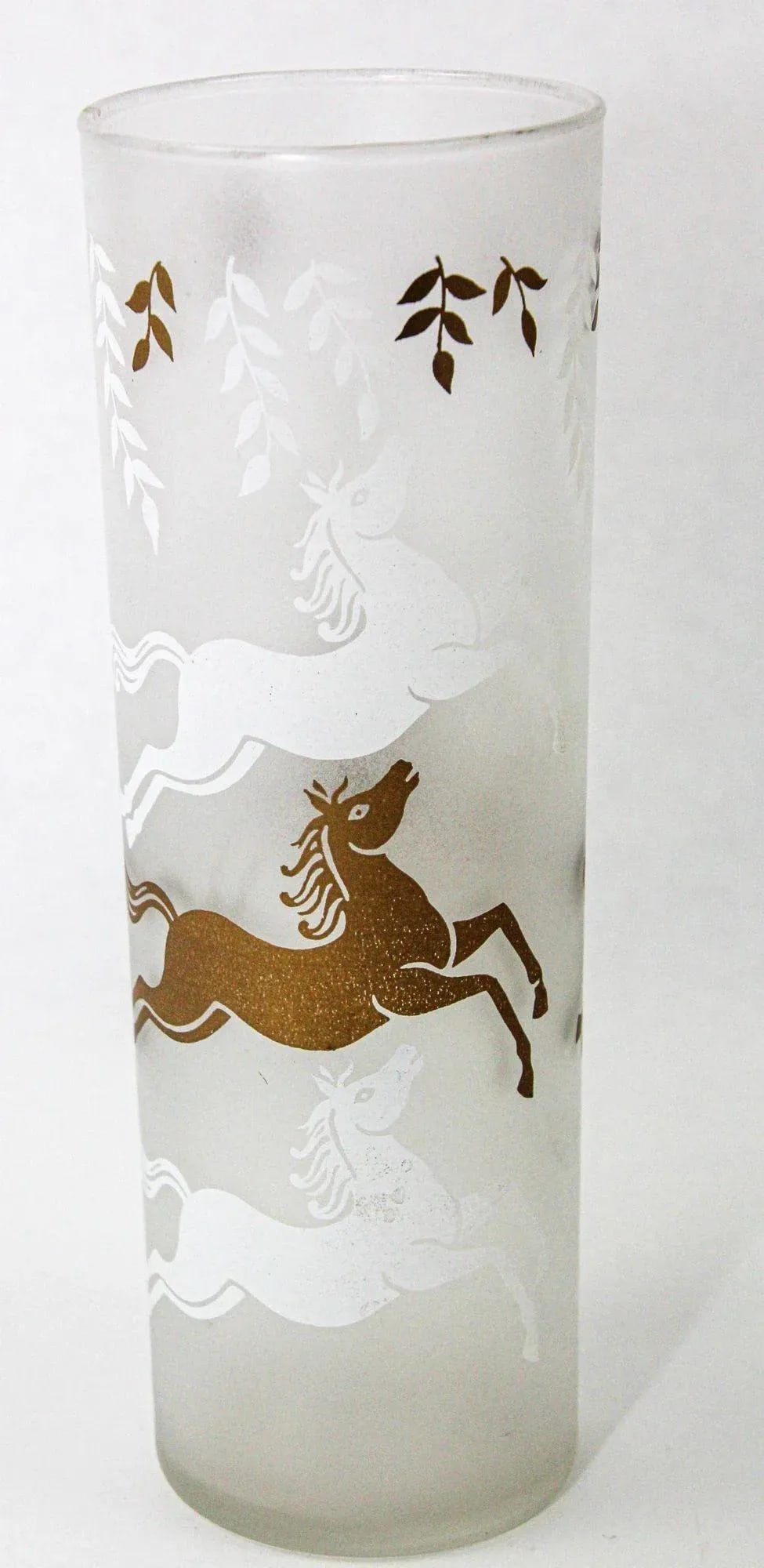 Equestrian Frosted and Gold Drink Glasses Cavalcade by Libbey Galloping Horses - 9
