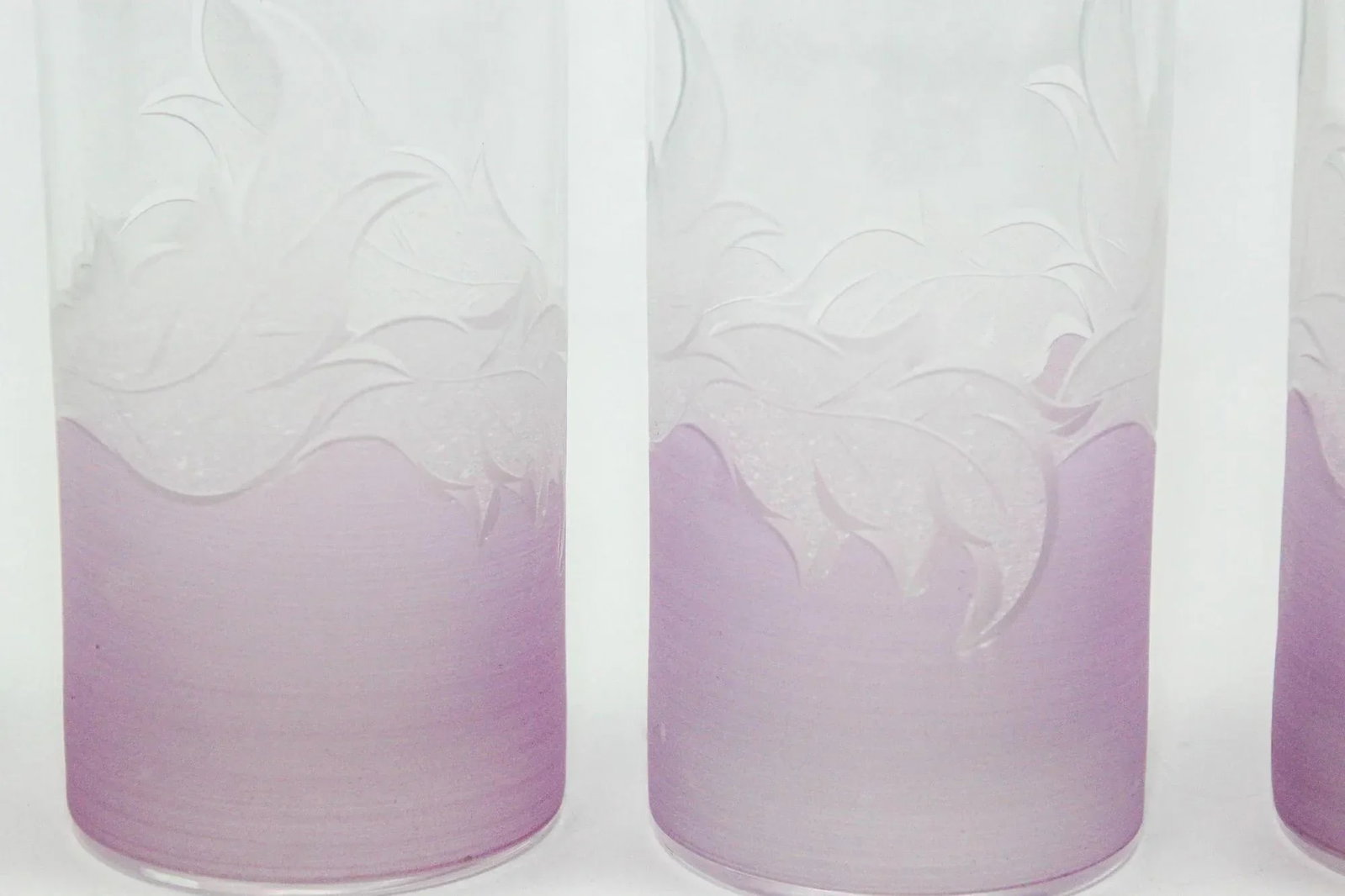 Vintage Etched Lily Highball Tumbler Glasses Lilac Bohemia C - 10