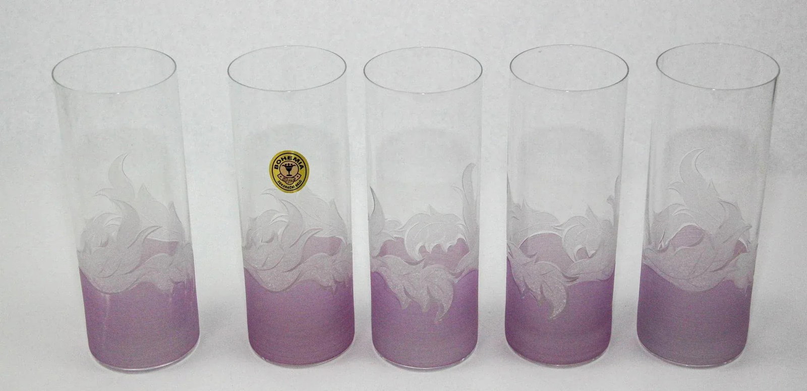 Vintage Etched Lily Highball Tumbler Glasses Lilac Bohemia C - 11