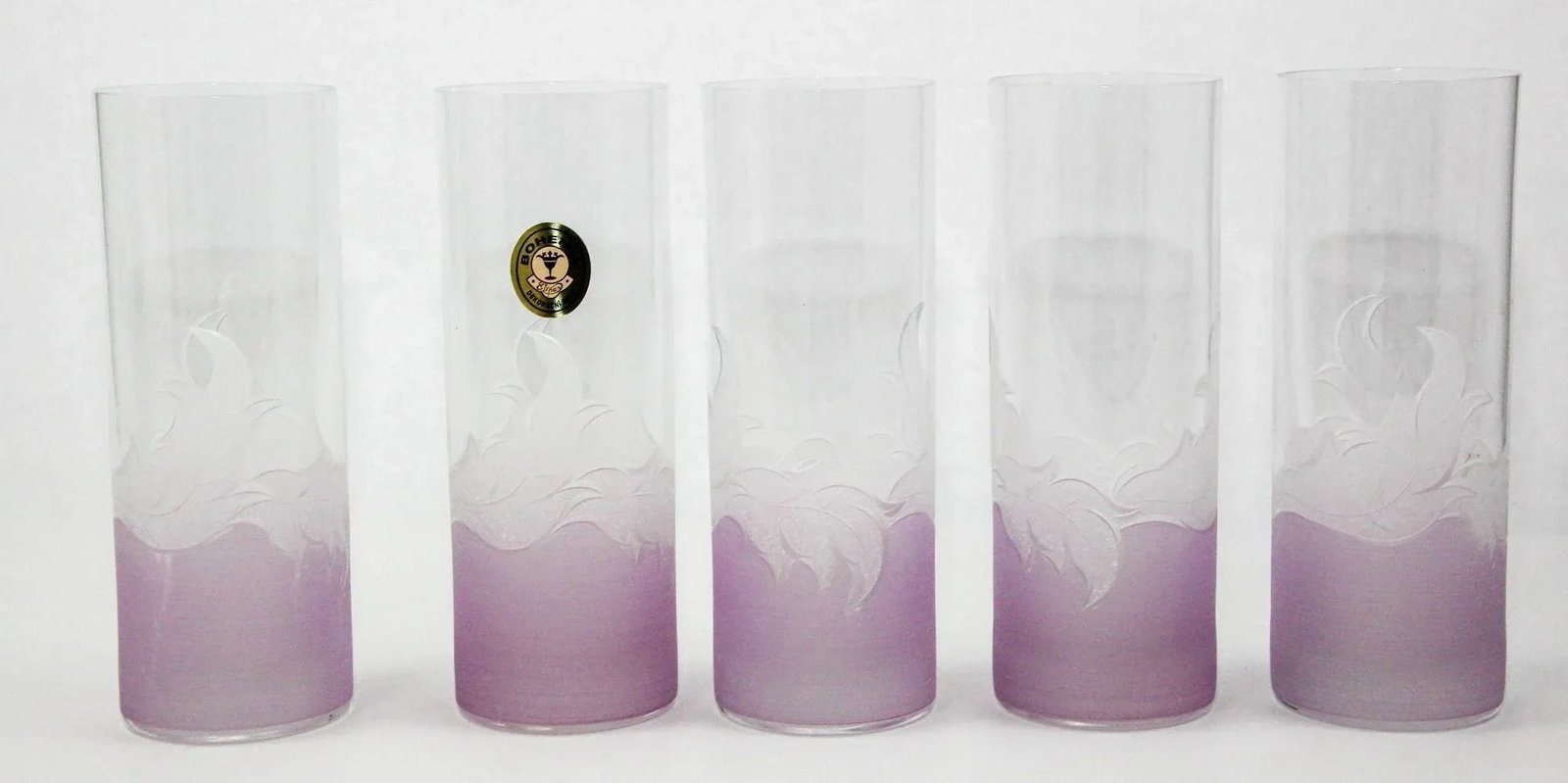 Vintage Etched Lily Highball Tumbler Glasses Lilac Bohemia C - 12