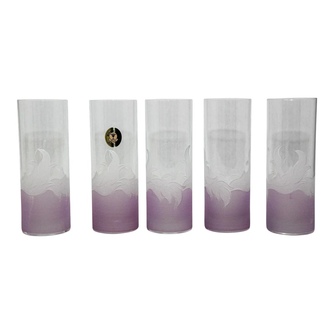 Vintage Etched Lily Highball Tumbler Glasses Lilac Bohemia C (1 of 12)