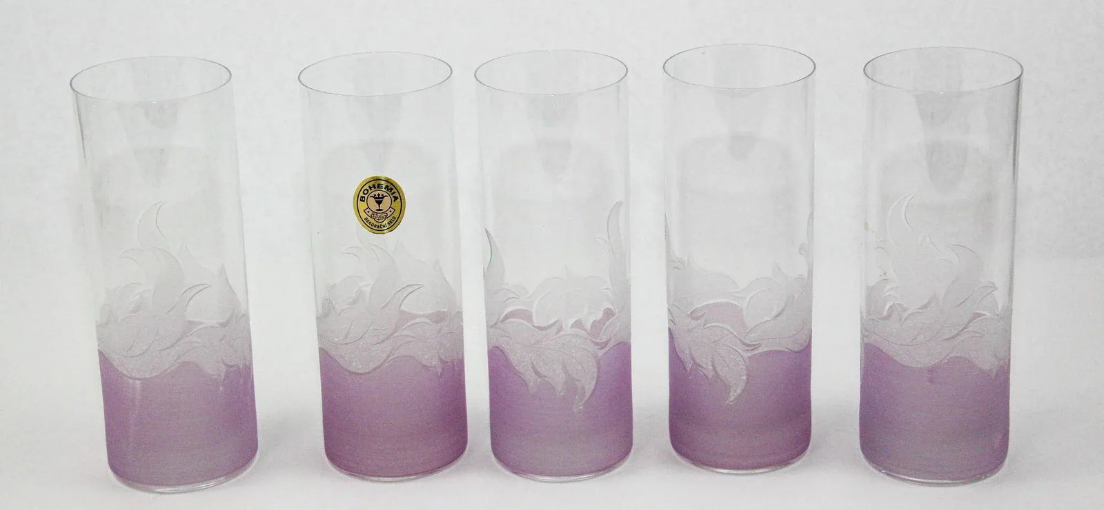Vintage Etched Lily Highball Tumbler Glasses Lilac Bohemia C - 2
