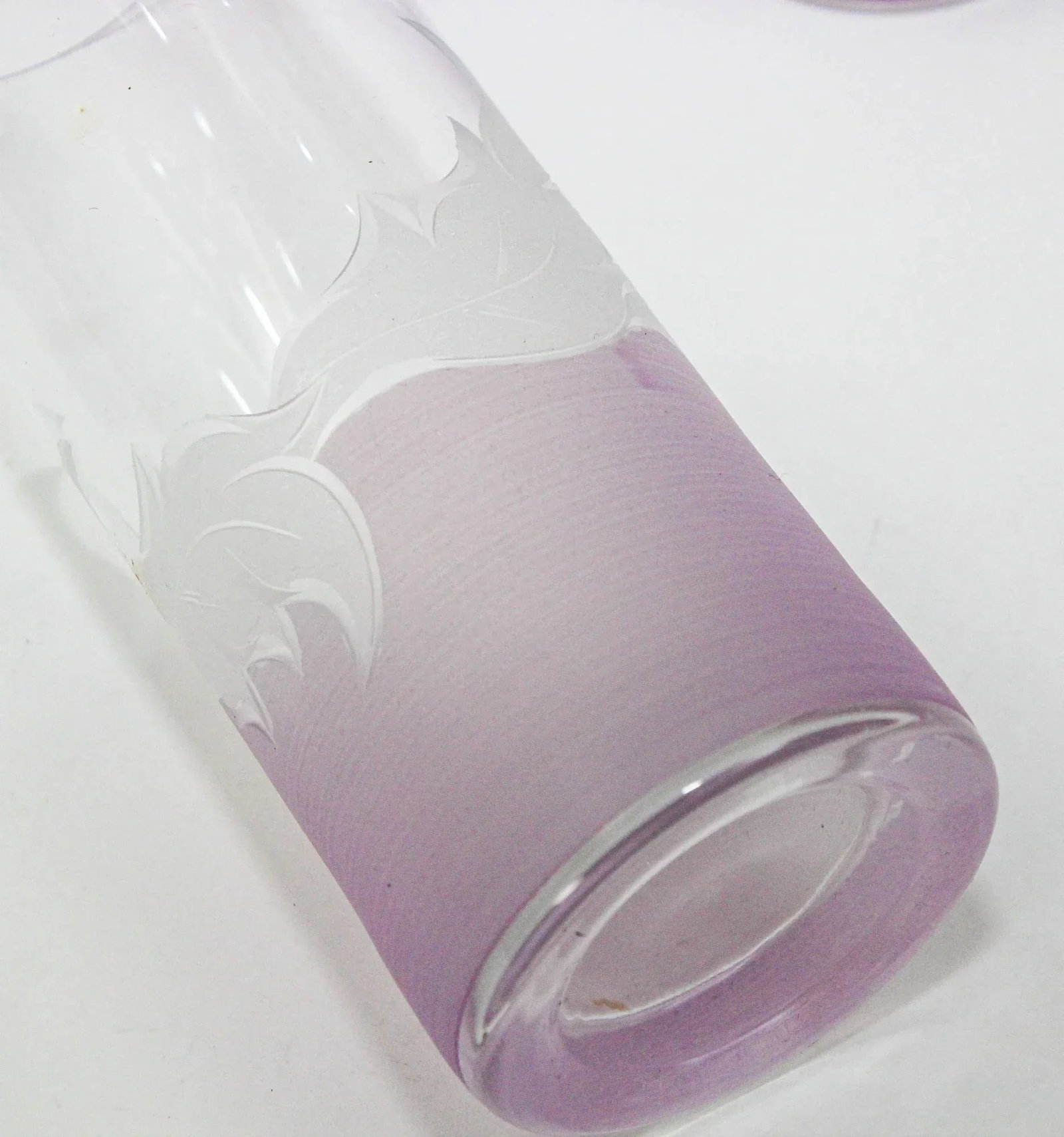 Vintage Etched Lily Highball Tumbler Glasses Lilac Bohemia C - 3