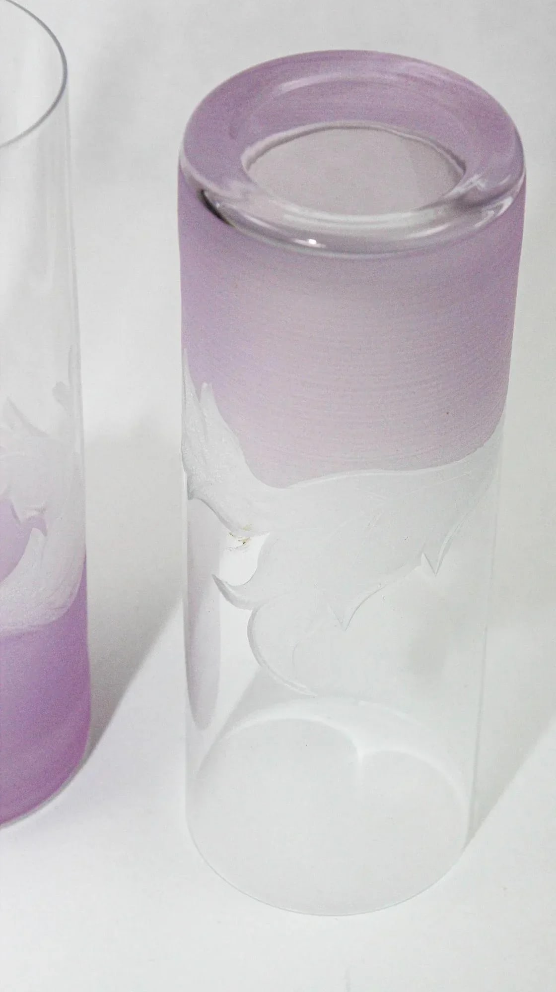 Vintage Etched Lily Highball Tumbler Glasses Lilac Bohemia C - 6