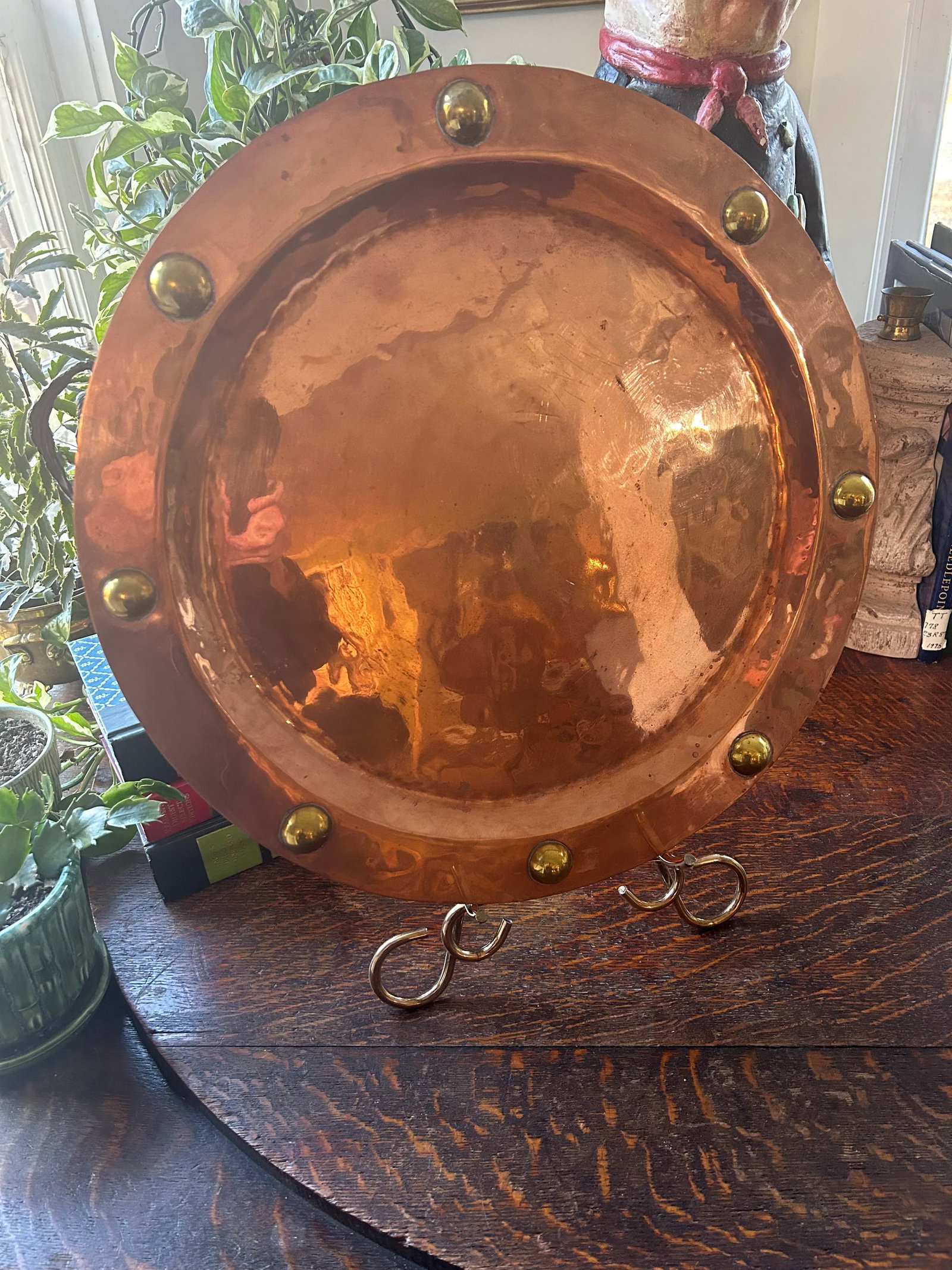 Mid 20th Century Hand Forged Copper Tray With Brass Buttons - 5