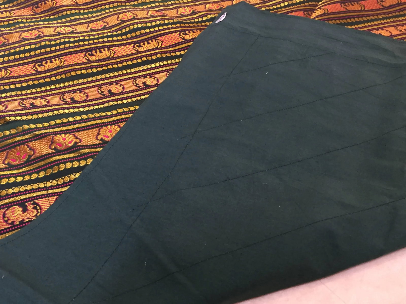 Vintage Indian Green Bed Cover Patchwork - 8