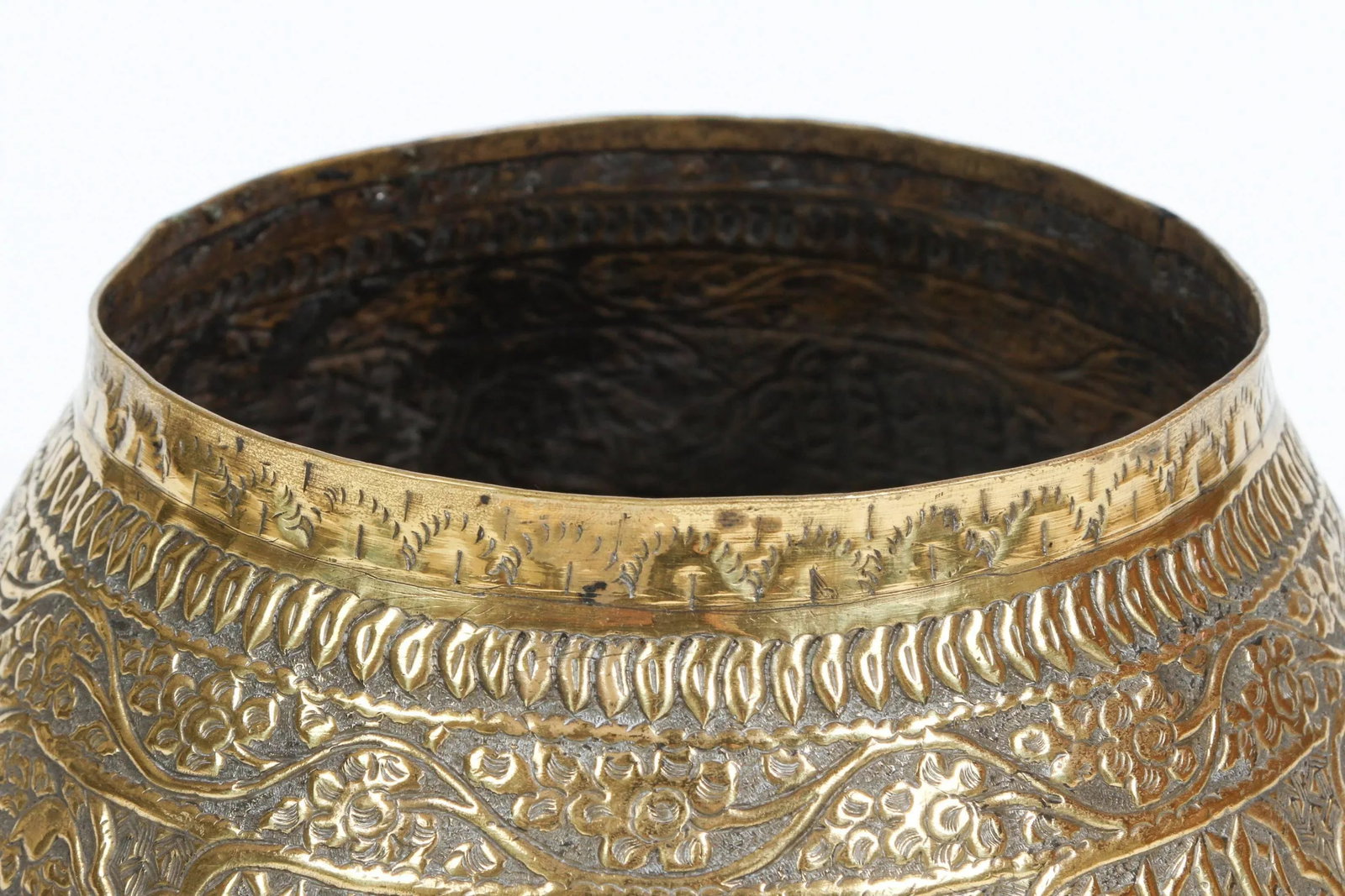 Middle Eastern Hand-Etched Brass Bowl With Arabic Calligraphy Writing - 2