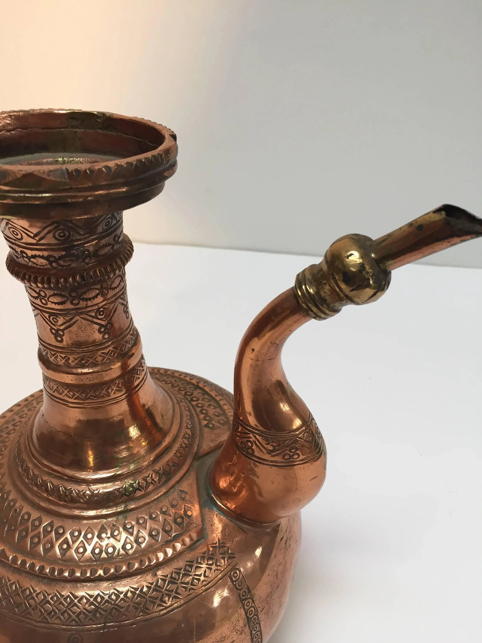 Antique Middle Eastern Islamic Turkish Ewer and Copper Basin - 8