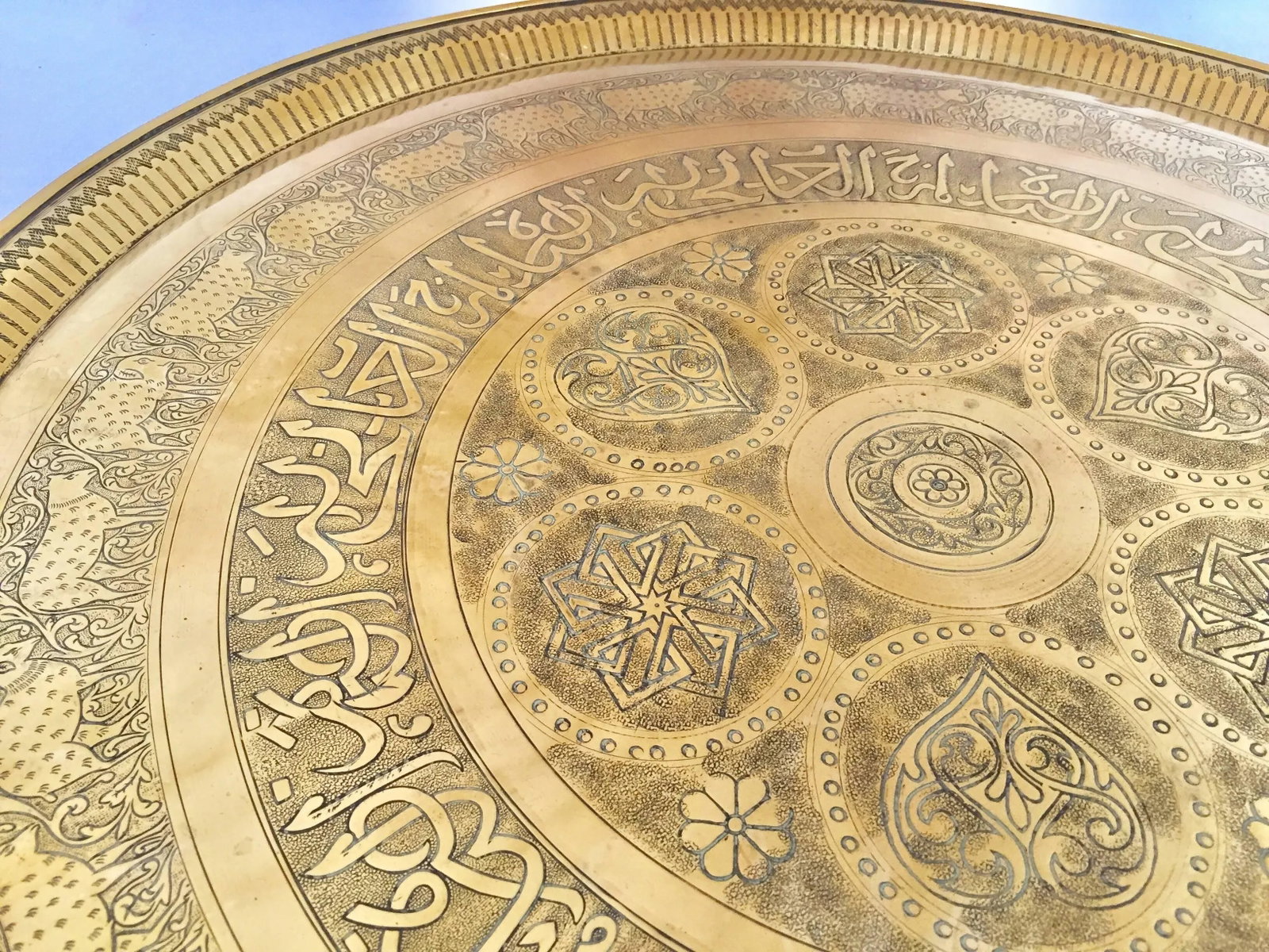 Indo-Persian Handcrafted Decorative Hammered Brass Tray - 11