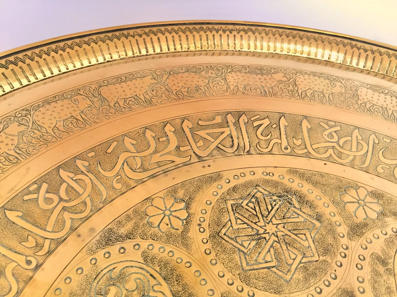 Indo-Persian Handcrafted Decorative Hammered Brass Tray - 12