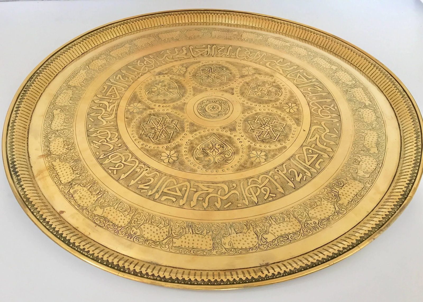 Indo-Persian Handcrafted Decorative Hammered Brass Tray - 13