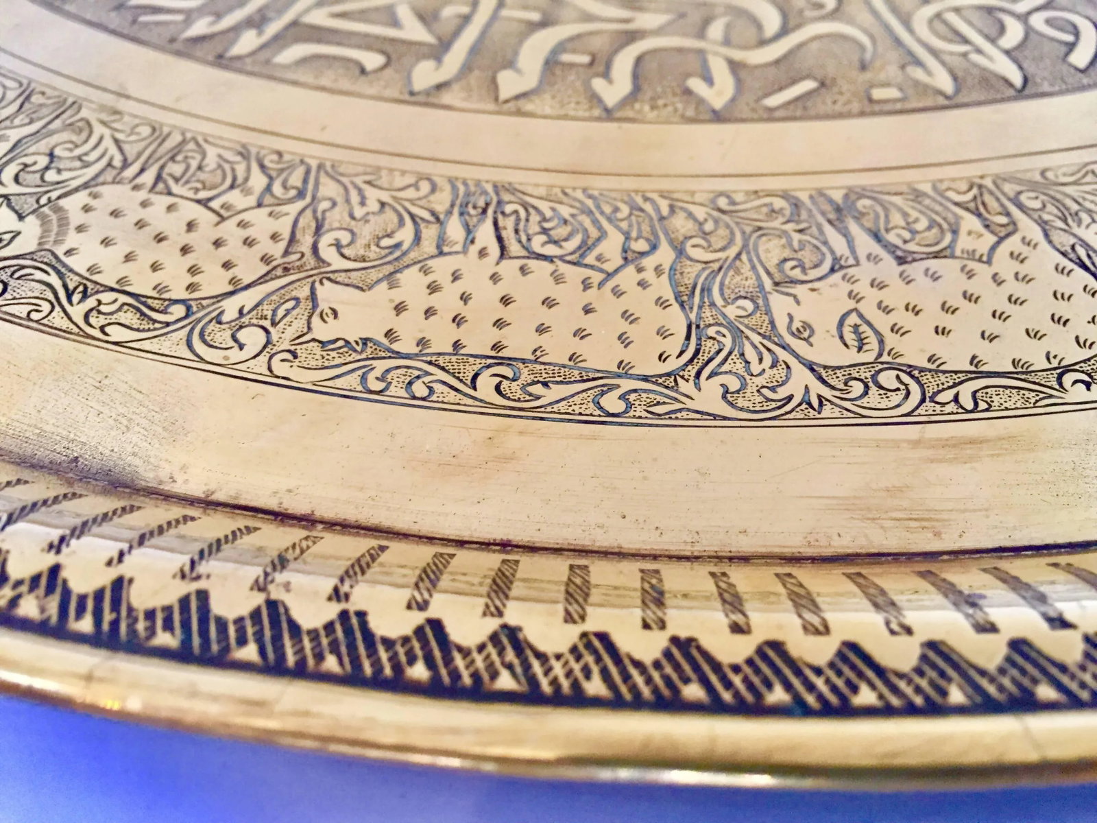 Indo-Persian Handcrafted Decorative Hammered Brass Tray - 2