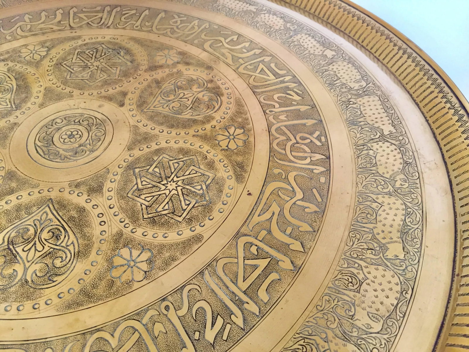 Indo-Persian Handcrafted Decorative Hammered Brass Tray - 3
