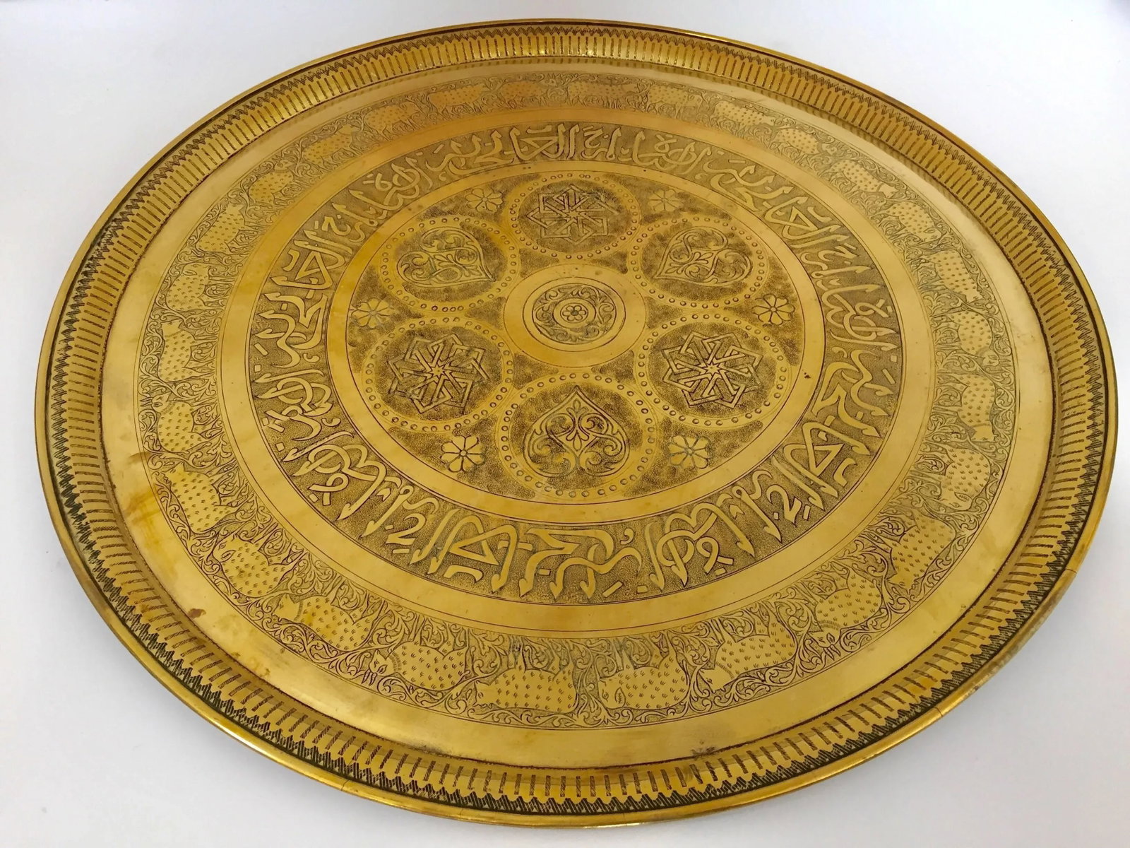 Indo-Persian Handcrafted Decorative Hammered Brass Tray - 4