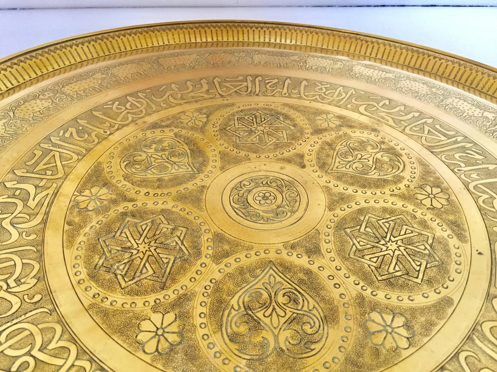Indo-Persian Handcrafted Decorative Hammered Brass Tray - 5