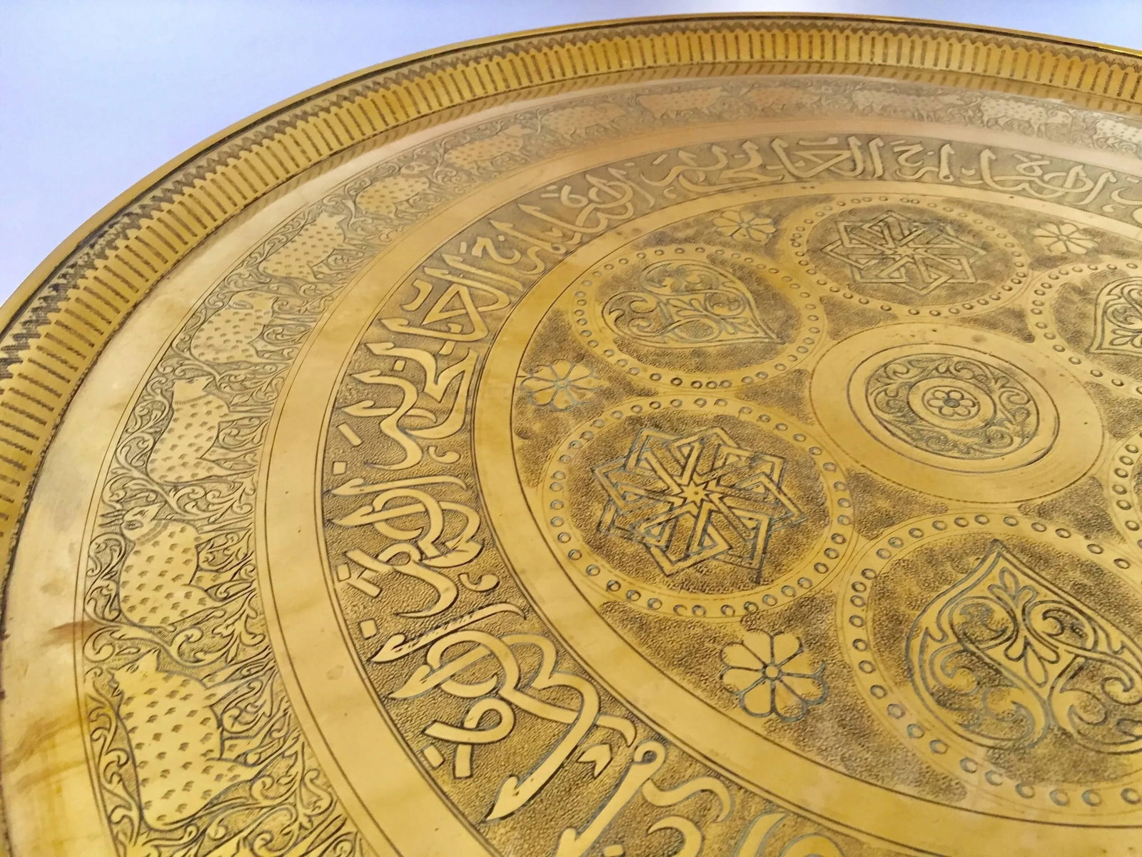 Indo-Persian Handcrafted Decorative Hammered Brass Tray - 6