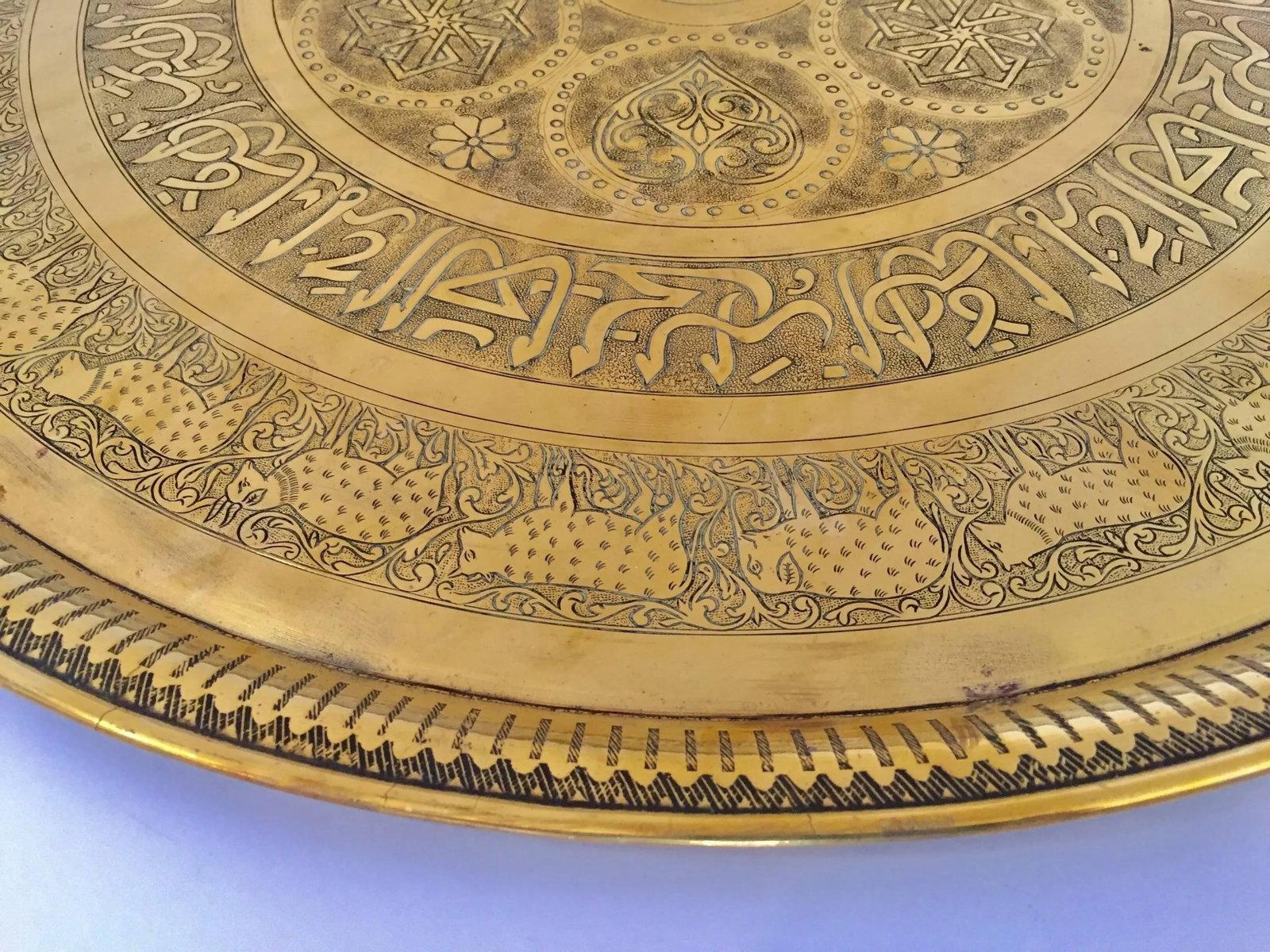 Indo-Persian Handcrafted Decorative Hammered Brass Tray - 7