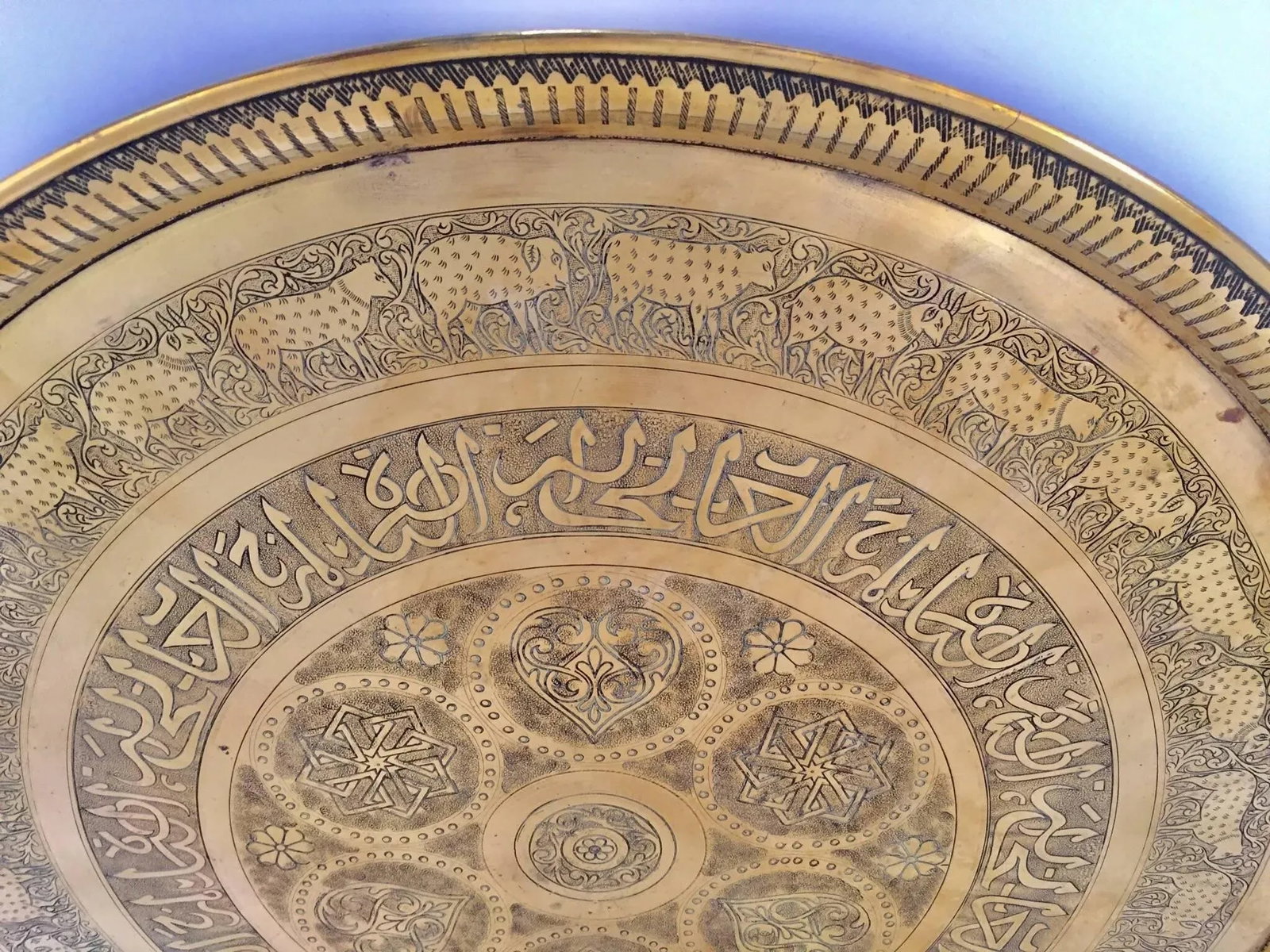 Indo-Persian Handcrafted Decorative Hammered Brass Tray - 8