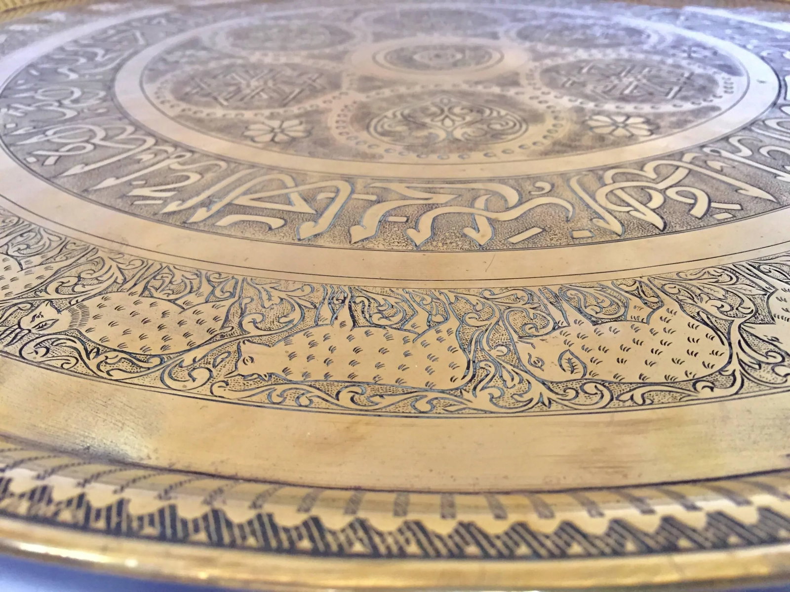 Indo-Persian Handcrafted Decorative Hammered Brass Tray - 9