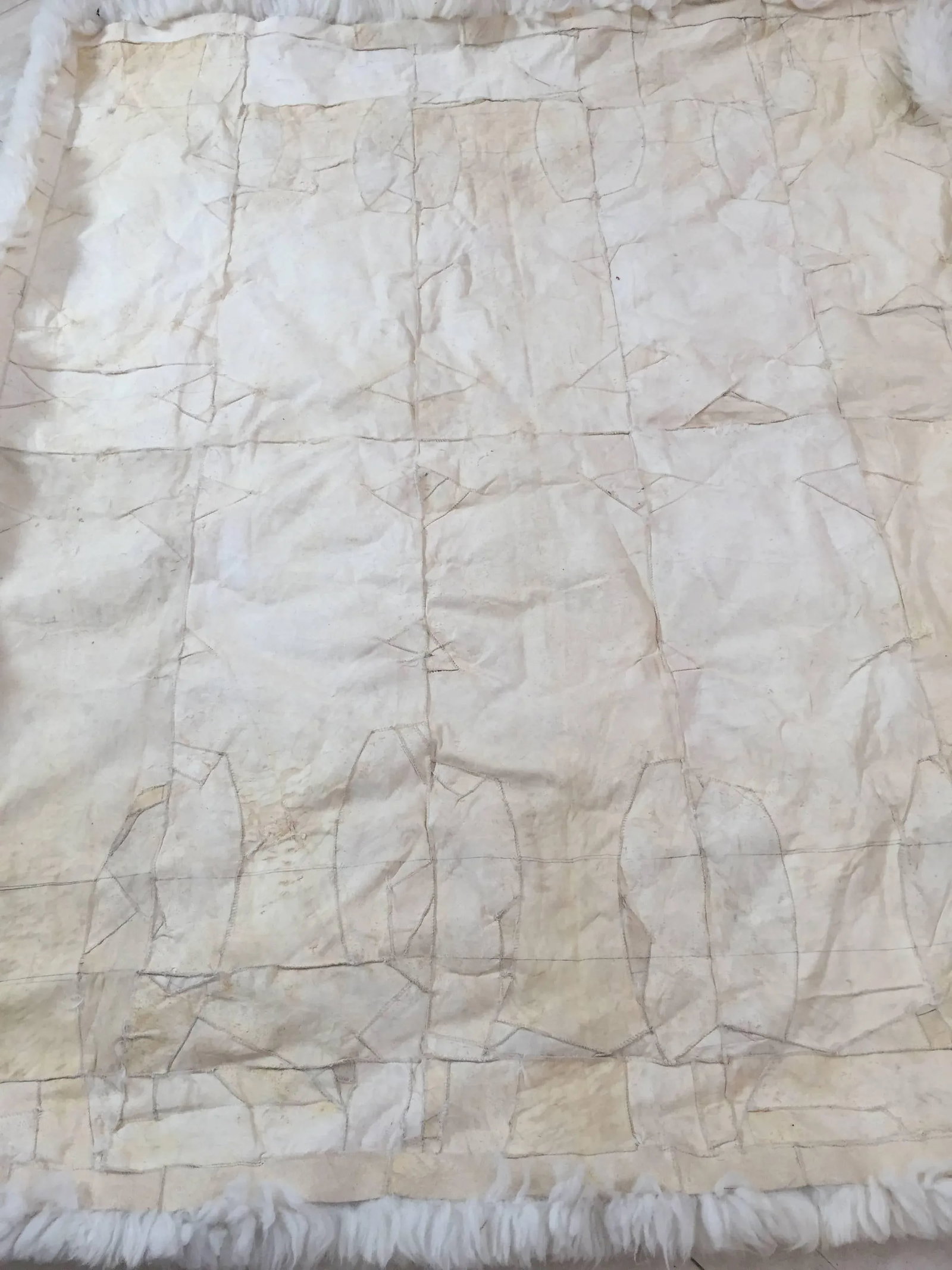 Vintage Shaggy Sheepskin Bed Throw or Rug | New Zealand Natural Ivory White 1970 - 7