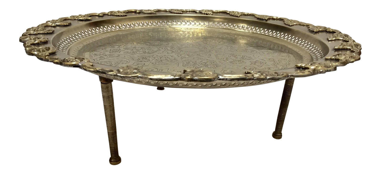Moroccan Polished Round Footed Silvered Tray With Brass Overlay (1 of 13)