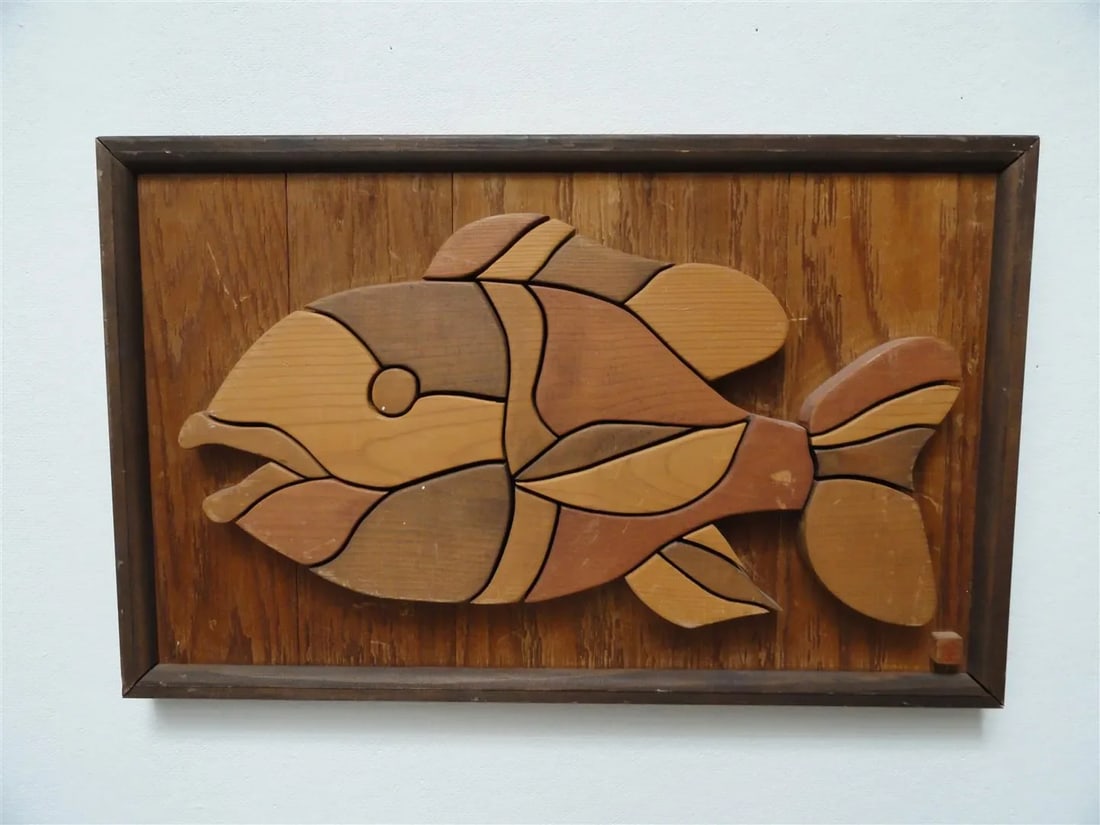 Wooden Mosaic Fish Sculptural Art Piece - 2