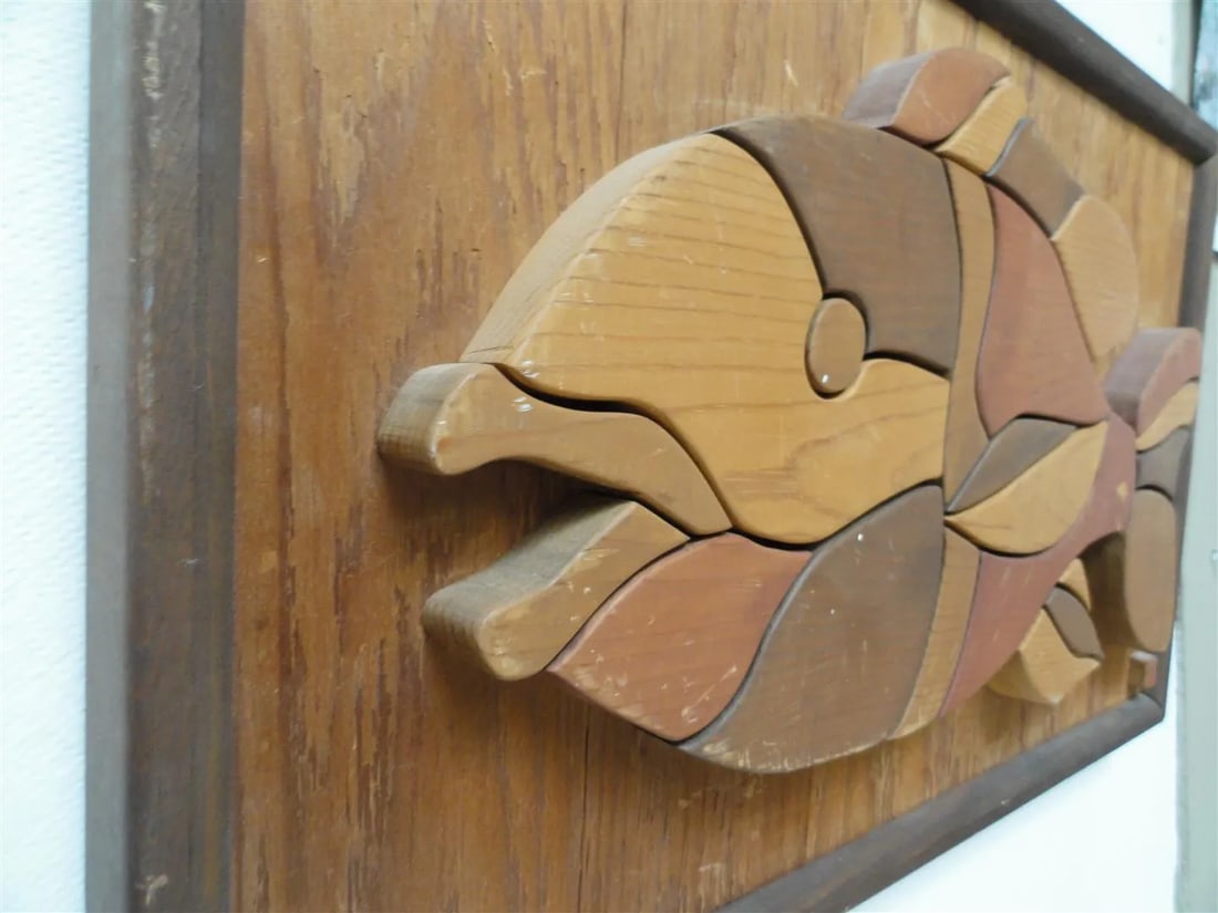 Wooden Mosaic Fish Sculptural Art Piece - 3