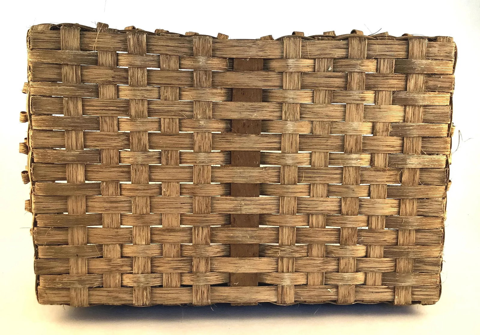 1900s Arts and Crafts Flat Reed With Splint Oak Curls Basket - 9