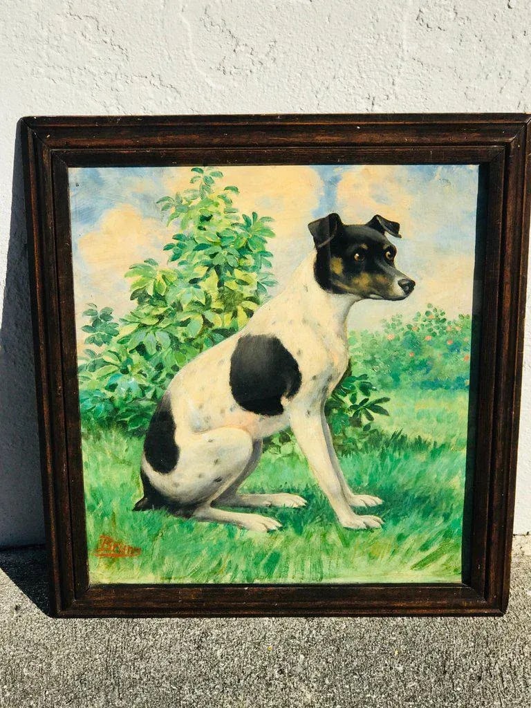 Late 19th Century Victorian Portrait of a Seated Jack Russell in Landscape, Signed Bruns - 9
