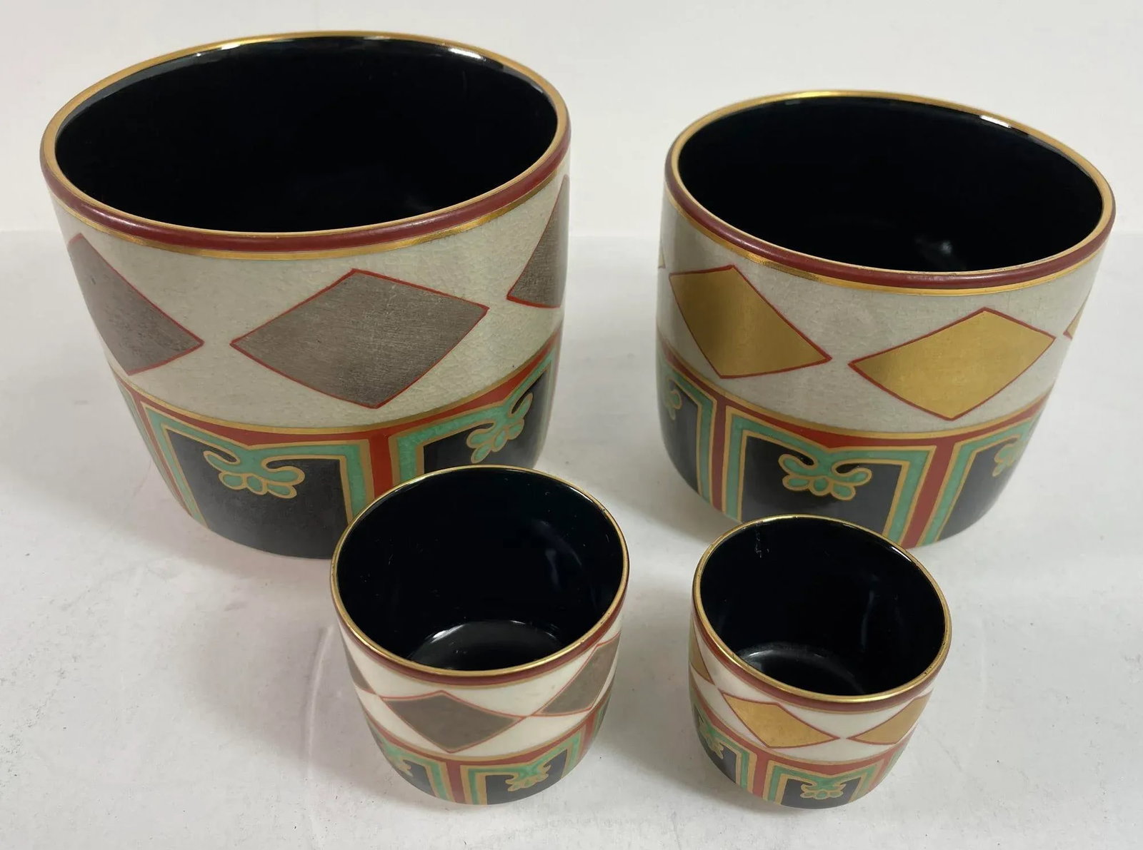 Kuniyaki Tea Bowls and Tray Set After Nonomura Ninsei Japan - 2