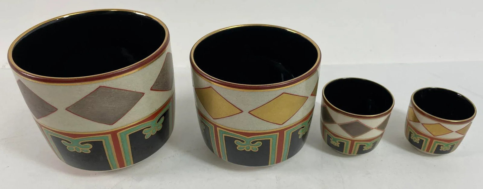 Kuniyaki Tea Bowls and Tray Set After Nonomura Ninsei Japan - 5