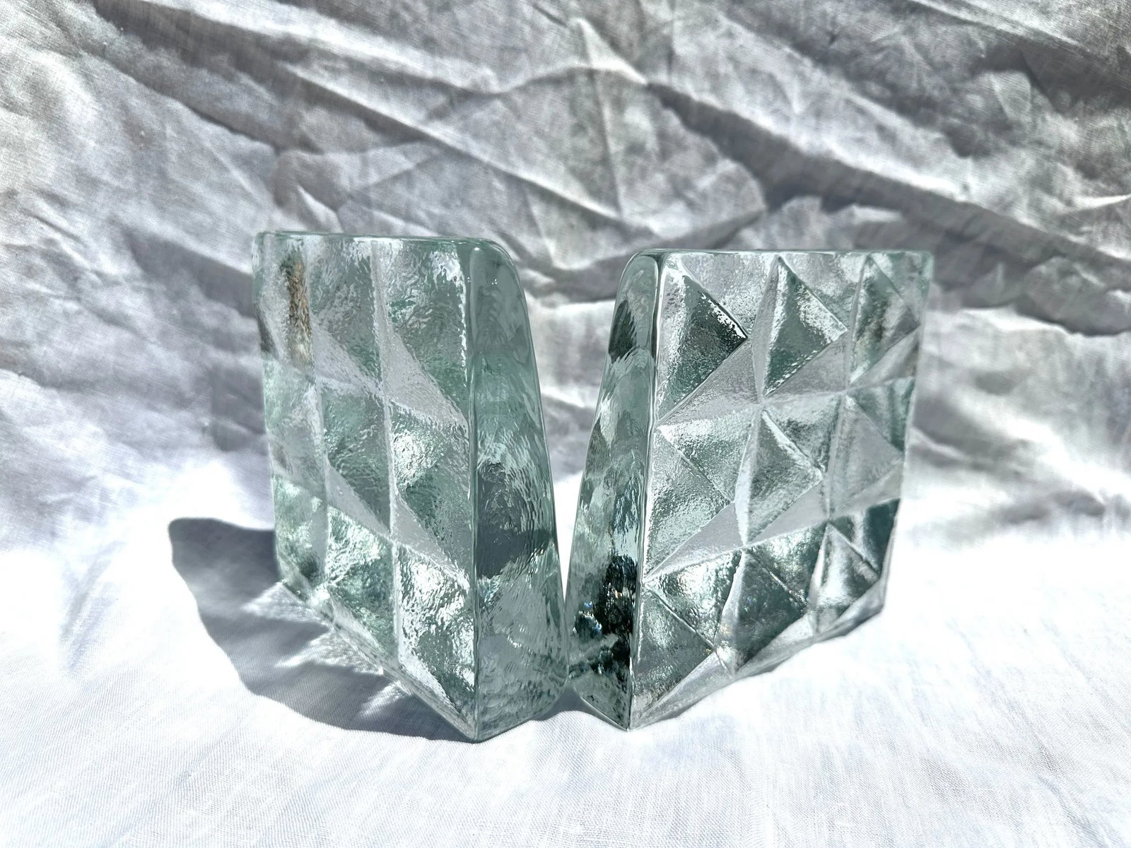 Blenko Art Glass "Diamond" Bookends-A Pair - 2