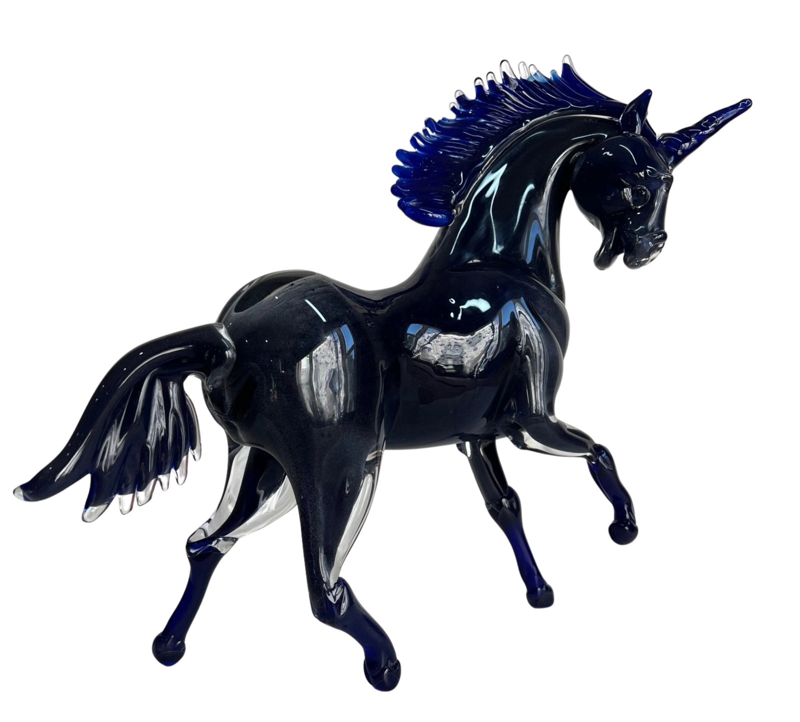 Vintage Murano Cobalt Art Glass Sculpture Unicorn Horse Signed Guiman 1/1 - 11