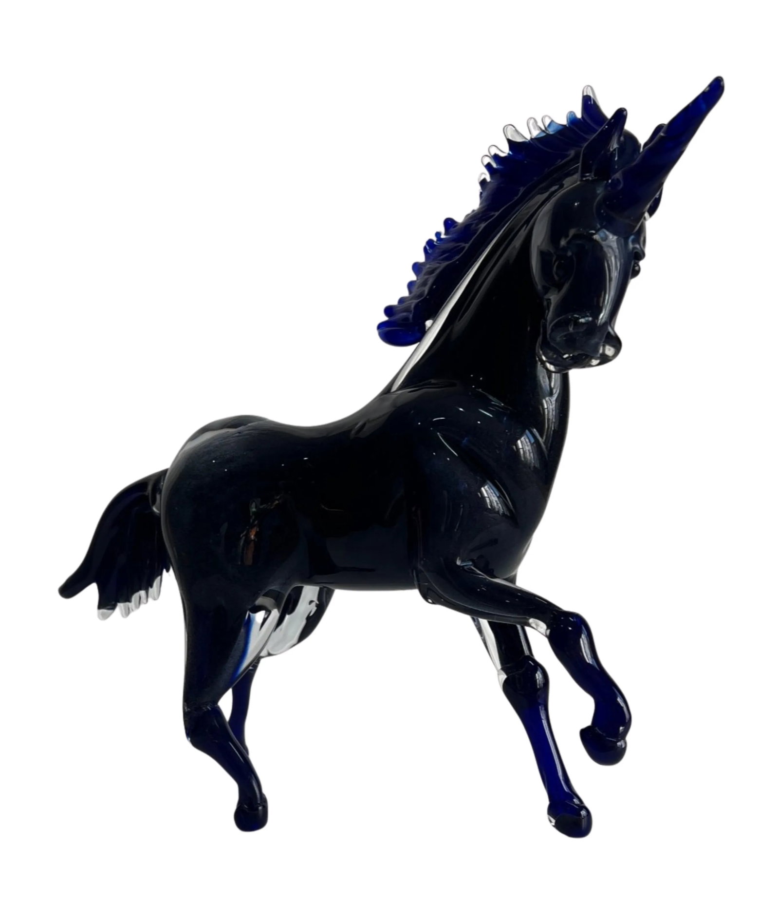 Vintage Murano Cobalt Art Glass Sculpture Unicorn Horse Signed Guiman 1/1 - 12