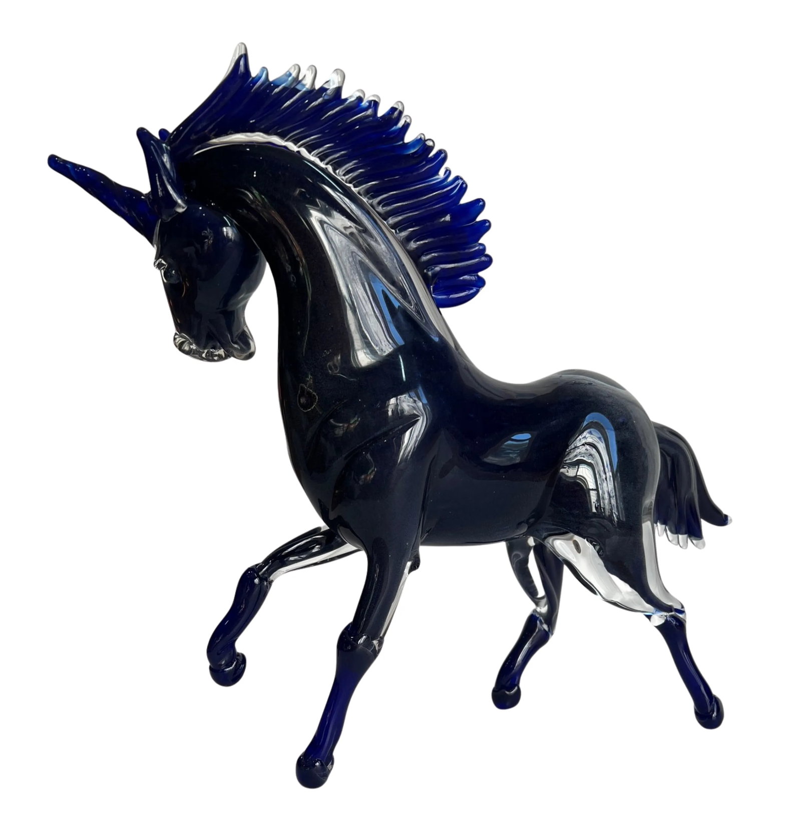 Vintage Murano Cobalt Art Glass Sculpture Unicorn Horse Signed Guiman 1/1 - 13