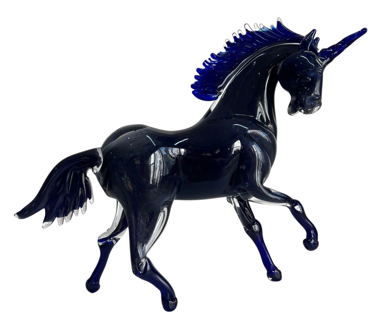 Vintage Murano Cobalt Art Glass Sculpture Unicorn Horse Signed Guiman 1/1 - 14