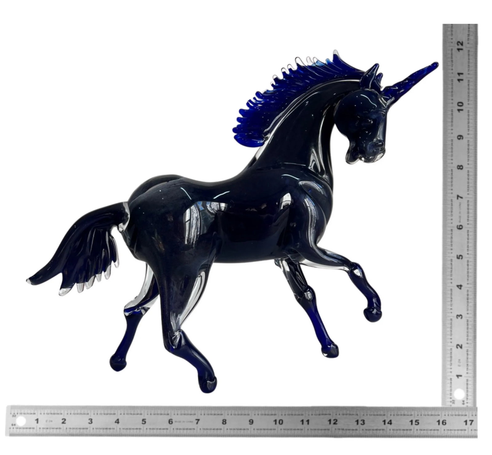 Vintage Murano Cobalt Art Glass Sculpture Unicorn Horse Signed Guiman 1/1 - 17