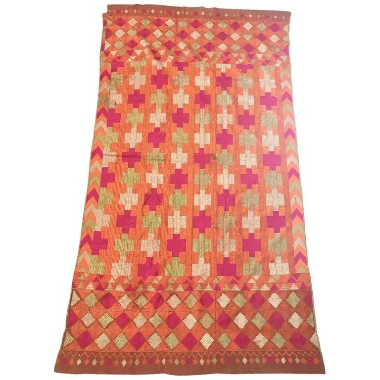 20th Century Phulkari Wedding Shawl, Bright Colors of Silk Embroidery on Cotton - 13