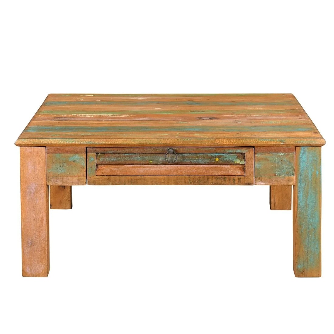 Farmhouse Style 40" Square Distressed Solid Wood Coffee Table With Drawers - 2
