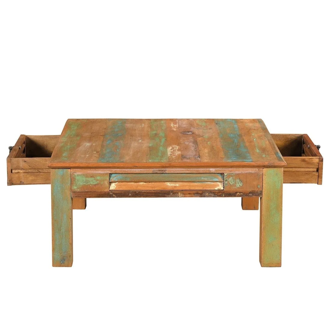 Farmhouse Style 40" Square Distressed Solid Wood Coffee Table With Drawers - 3