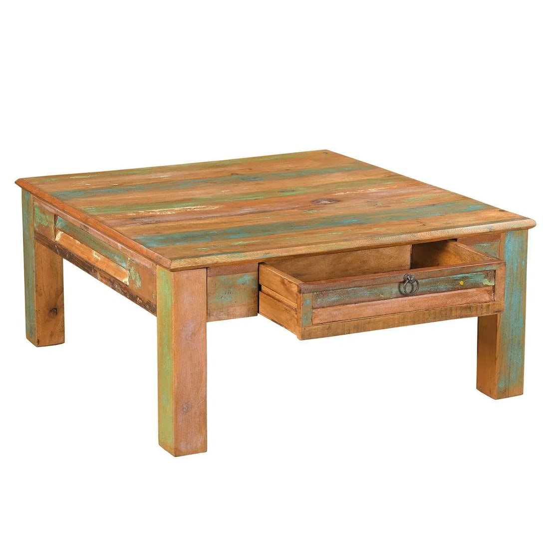 Farmhouse Style 40" Square Distressed Solid Wood Coffee Table With Drawers - 4