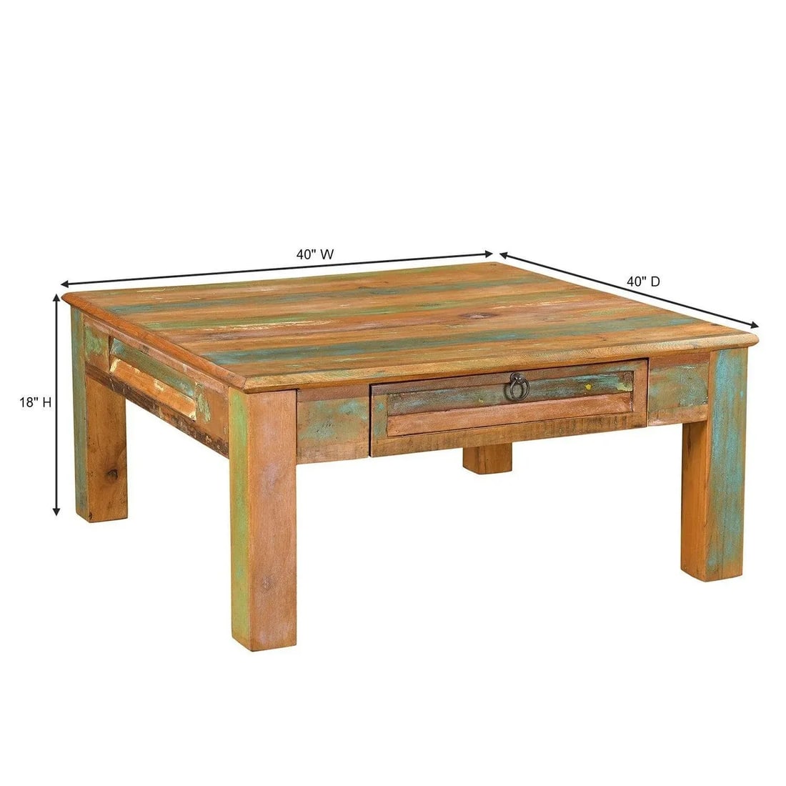 Farmhouse Style 40" Square Distressed Solid Wood Coffee Table With Drawers - 5