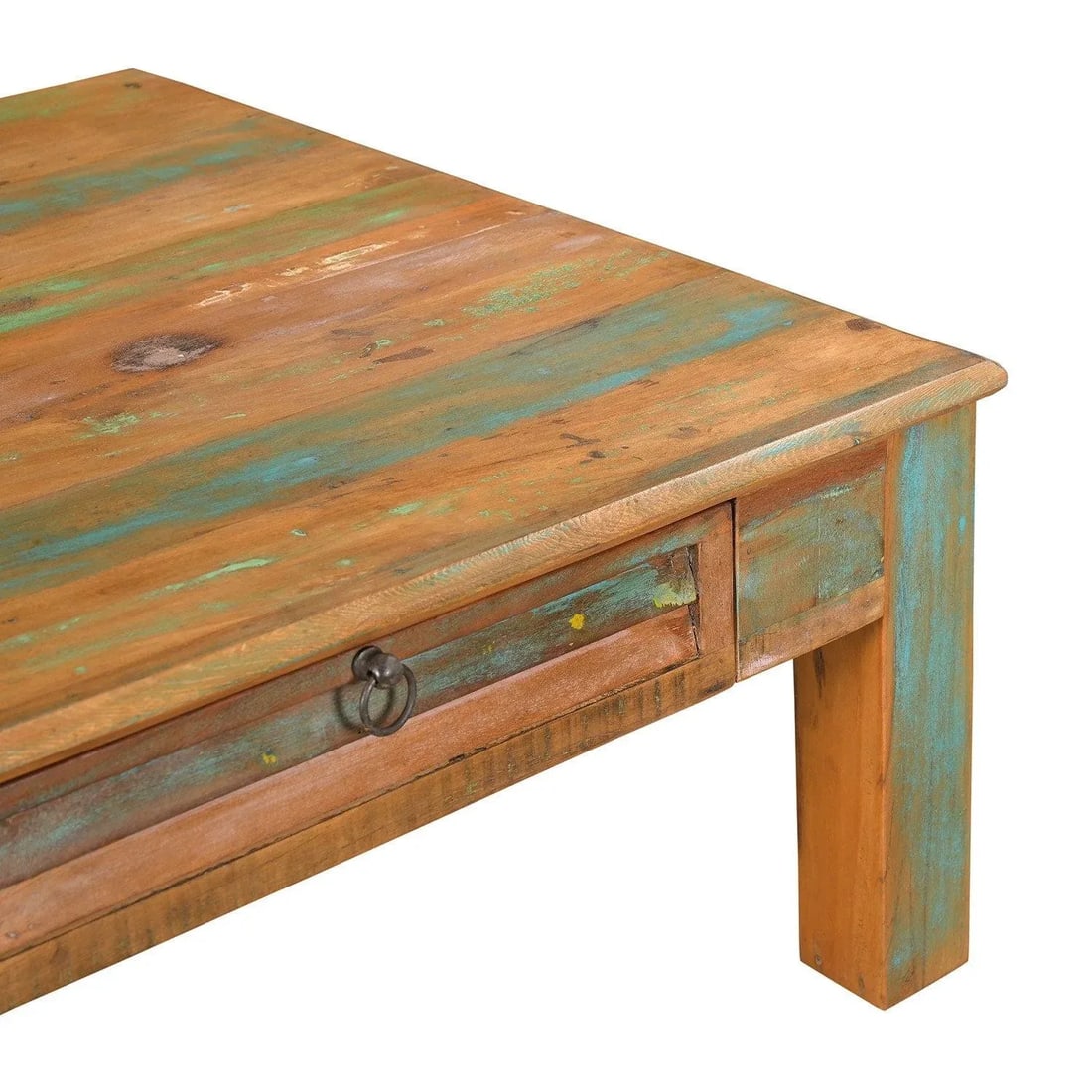 Farmhouse Style 40" Square Distressed Solid Wood Coffee Table With Drawers - 6