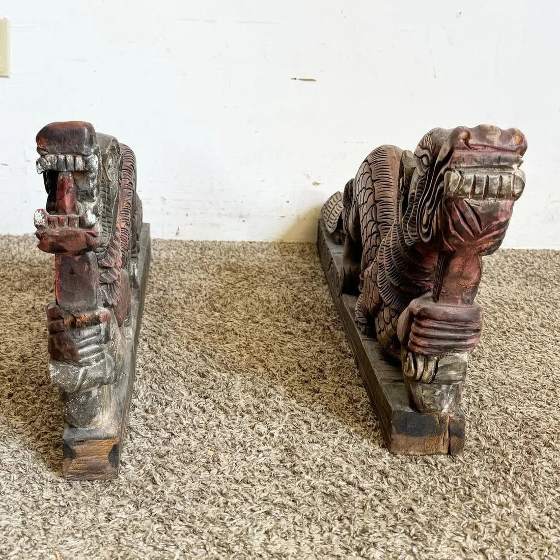 Chinese Hand Carved Dragons Sculptures - a Pair - 4